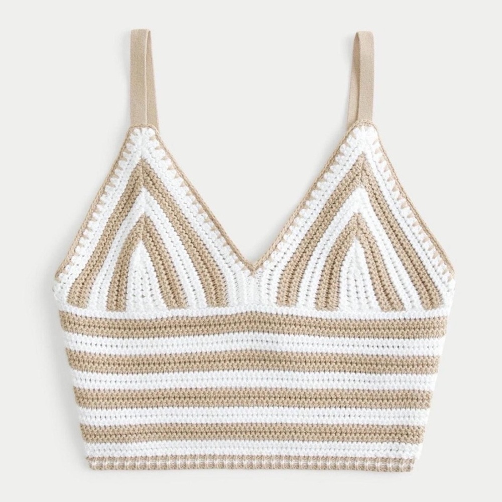 Hollister Crochet Striped Crop Tank in Cream and Tan